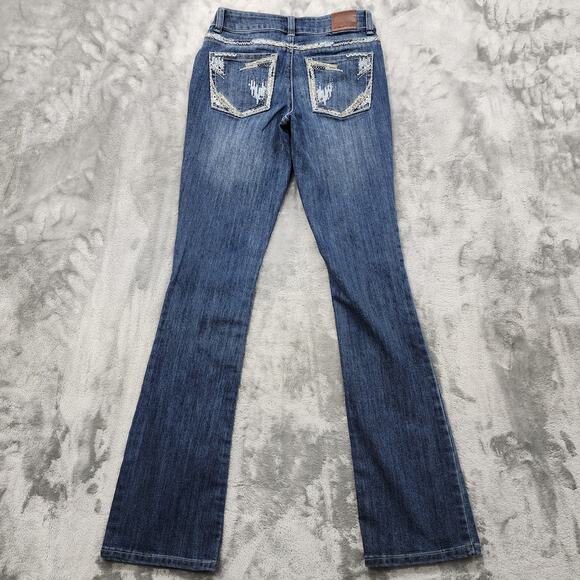 Maurices Jeans Womens 0 SHORT Blue Low Rise Slim Leg Flare Stretch Denim Casual - Picture 3 of 14